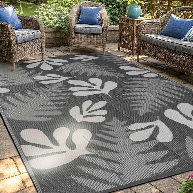 Tapis floral intérieur / extérieur gris, Tapis de couloir de 9 pi x 18 pi