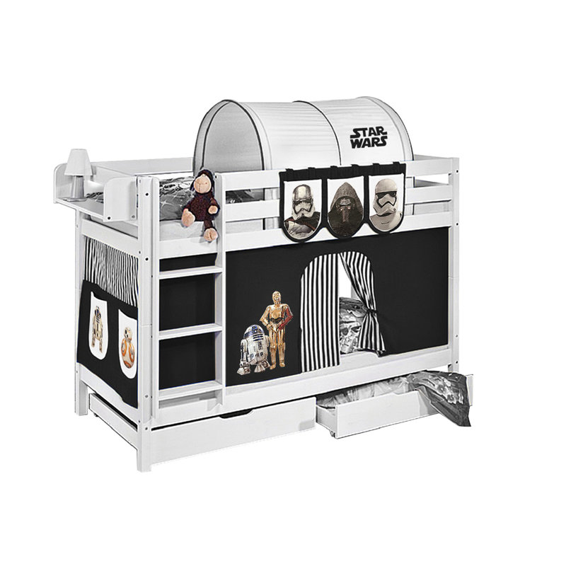 Jelle Bunk Bed Themed Beds with Built-in Ladder Included, Single (3'), Black, White