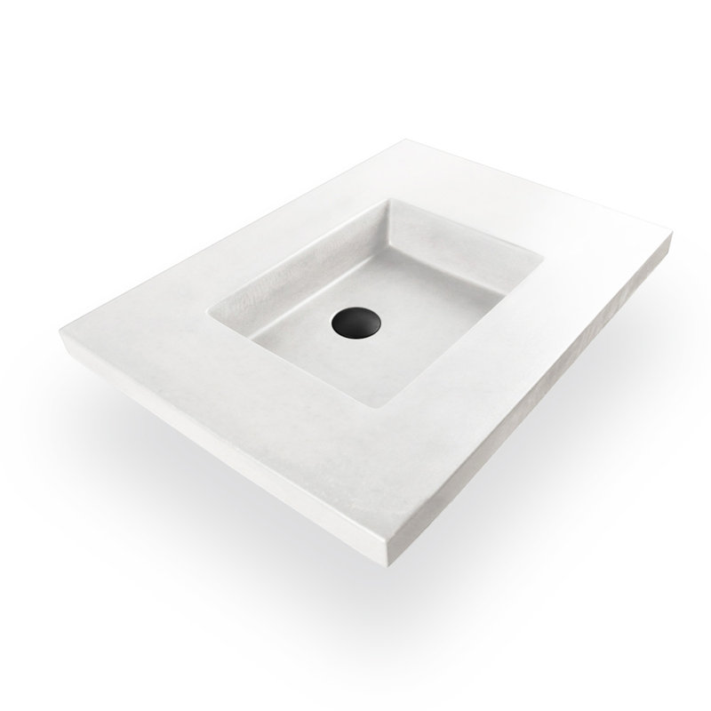 Newterra Concrete Handmade Rectangular Semi-Recessed Vessel Bathroom Sink, Sand, Widespread