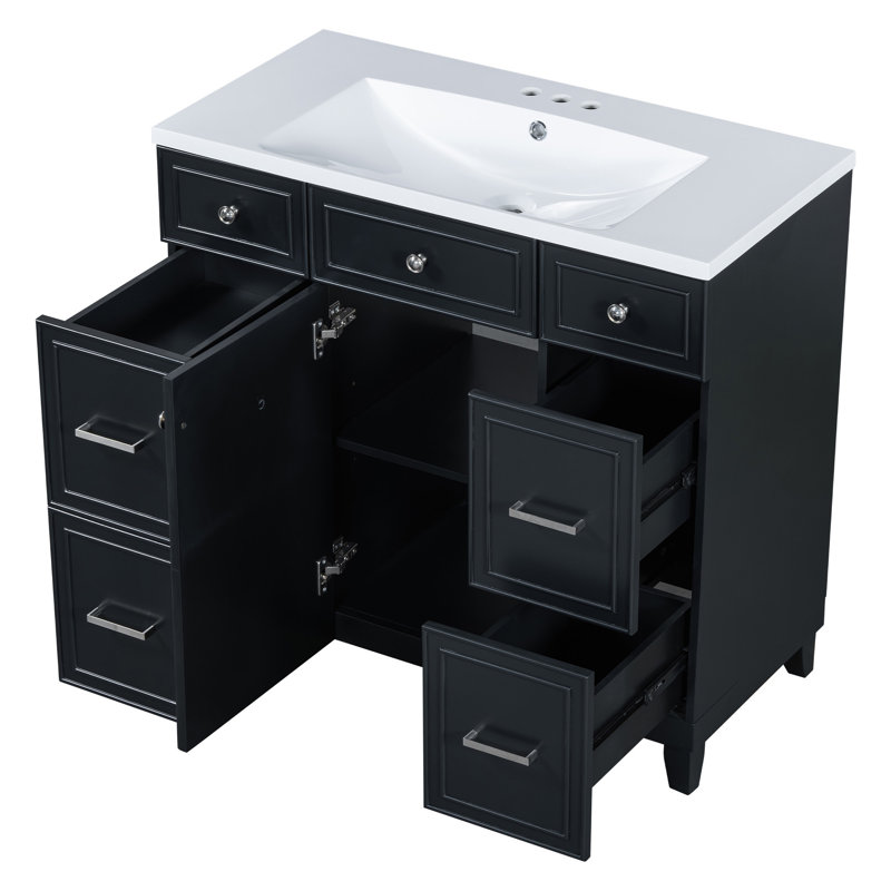 Ensemble de meuble-lavabo de salle de bain 36 "avec comptoir de lavabo, lavabo simple noir, armoire à shaker avec porte à fermeture douce et 3 tiroirs