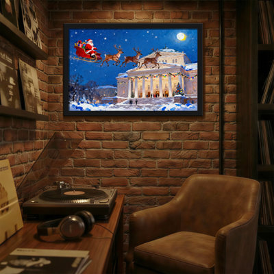 Noël, traîneau du Père Noël, construction de rennes, neige, nuit de Noël, lune