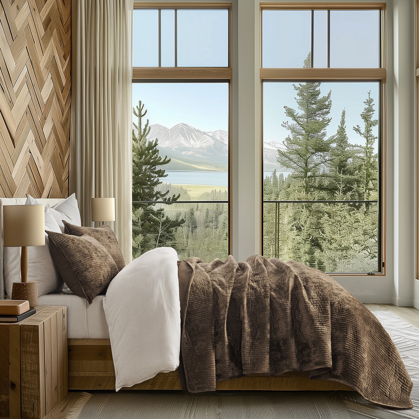 Velvet Quilt Set, Mushroom Brown, King