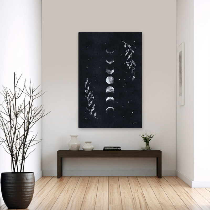 Art lunaire II - fleurs célestes noires, H 60 po x l 40 po
