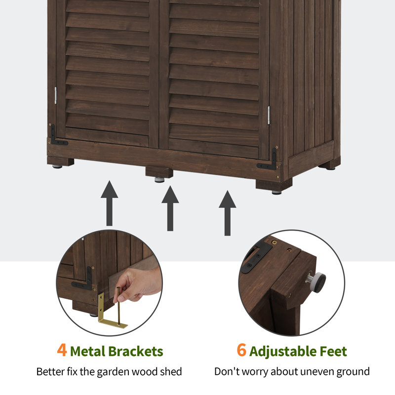 Brown Fir Wood Outdoor Storage Cabinet with Shelving