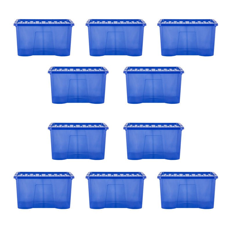 Wham Crystal 60L Plastic Storage Box Pack of 10 Tint Spectrum Blue