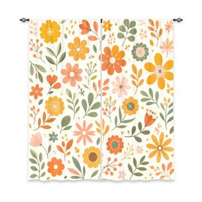 2 pièces de rideaux à motif floral, tissu filtrant la lumière, imprimé botanique bohémien rétro, parasol et protection de la vie privée, passe-tringle, pour le salon, la chambre à coucher, le balcon, la cuisine