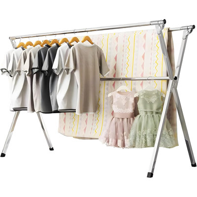 79 Inches Stainless Steel Clothes Drying Rack, Heavy Duty Laundry Drying Rack Folding Indoor Outdoor, Portable Drying Rack Clothing, Free-Standing Laundry Stand With 20 Windproof Hooks