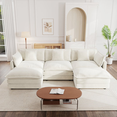 Canapé modulaire en U moderne avec repose-pieds réversible, canapé d'angle convertible 5 places avec 2 repose-pieds, canapé moelleux minimaliste