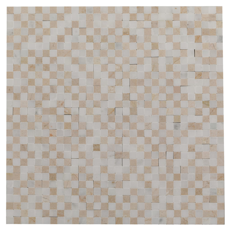 Acequia 0.37" x 0.37" Cream and White Grid Mosaic Wall & Floor Tile