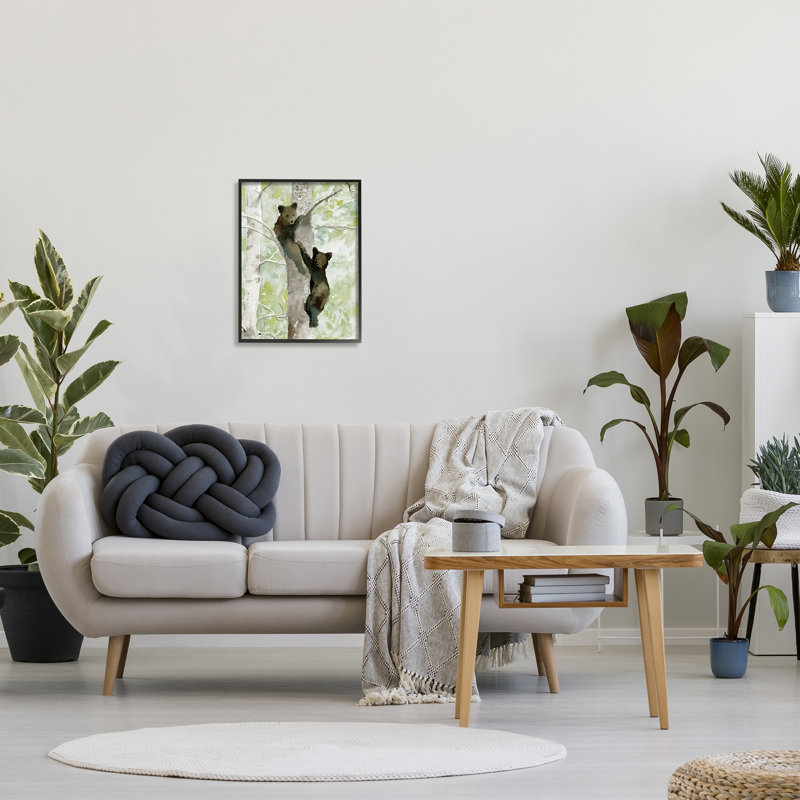Bear Cubs Climbing Tree Nature - impression, H 20 po x l 16 po x P 1,5 po, Giclée encadrée noir minuit