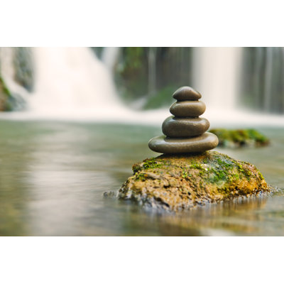 Zen Stones And Waterfall by Vodniyaduh - Wrapped Canvas Print