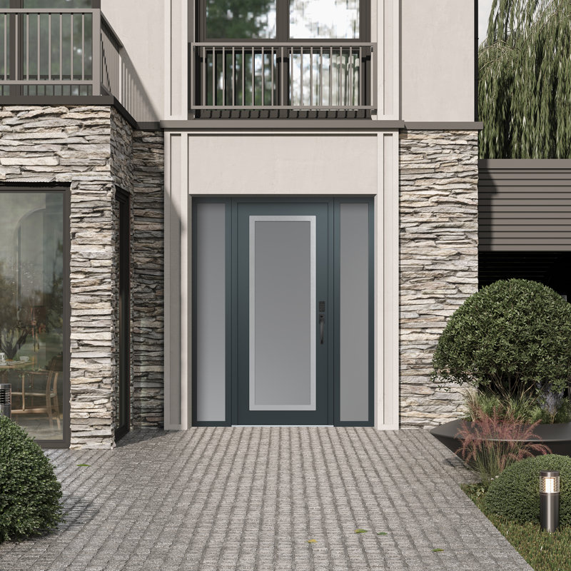 Panneau d'entrée en acier argenté transparent et panneau avant avec porte latérale, L 65,69 po x H 81,69 po, Givré, Gauche
