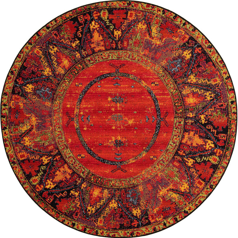 Gurrola Washable Oriental Indoor / Outdoor Rug, Round 7'10"