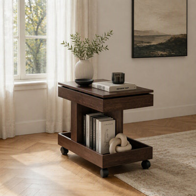 Petit fils avec roues, bureau rotatif à 360 °, table d'appoint multifonctionnelle avec rangement pour le salon et la chambre à coucher