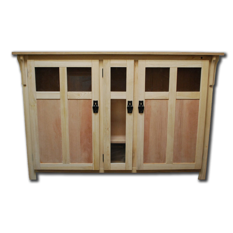Unfinished Oak and Oak Veneer TV Lift Cabinet with Glass Panels