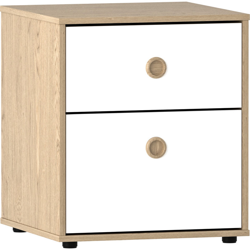 Kayshia 2 Drawer Bedside Table, White/Oak
