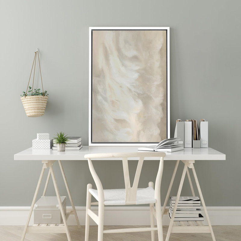 Motifs abstraits et colorés «Abstract Cloudscape Soft Beige and White Tones Illustration», Cadre blanc, H 36 po x l 24 po