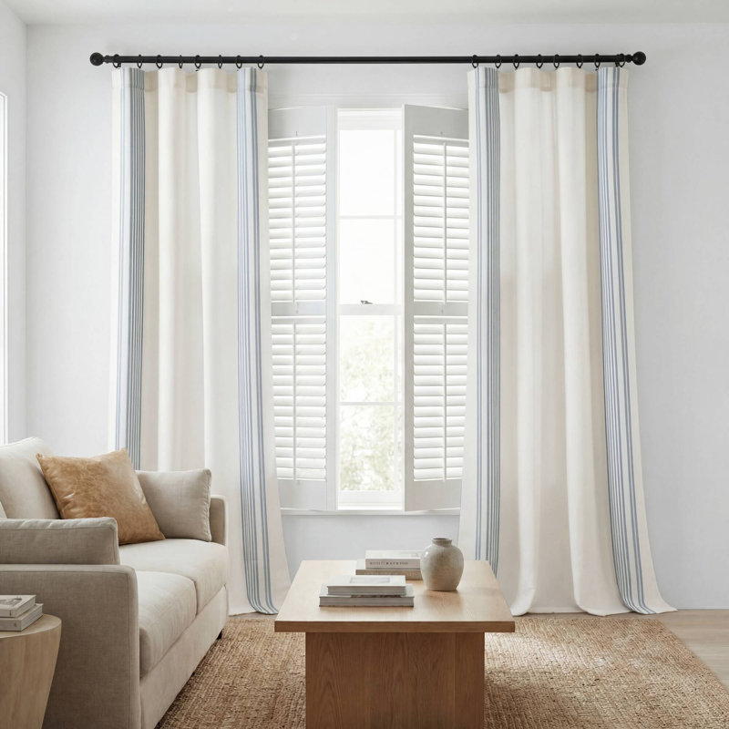 Rideaux et voilages en coton, 2 panneaux avec anneaux noirs, style ferme moderne