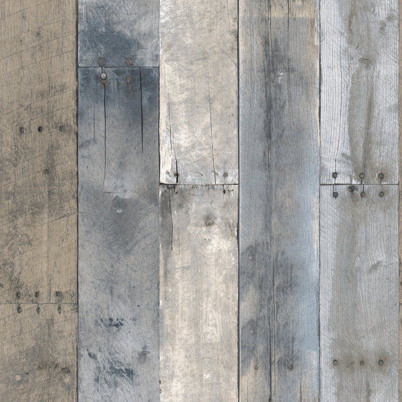 Papier peint autoadhésif en bois recyclé, Bleu / beige
