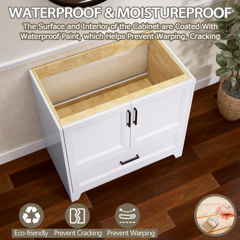 Ensemble de meuble-lavabo autoportant classique en bois massif avec lavabo 36 po, Blanc