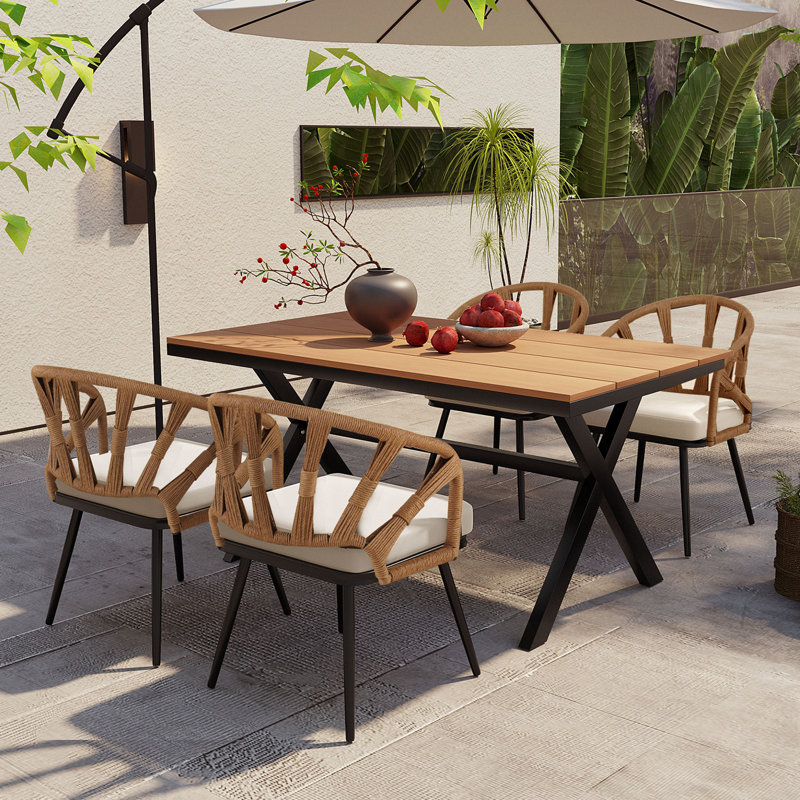 Ensemble de table de salle à manger 5 pièces en bois avec 4 chaises, Jaune foncé