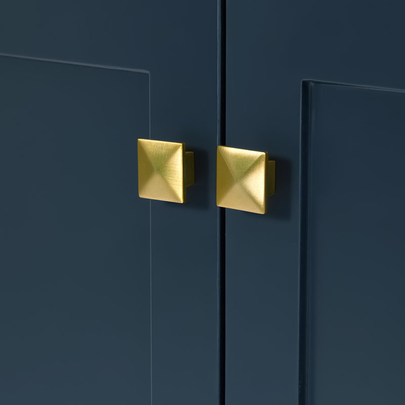 Cambridge 60'' W Double Bathroom Vanity Base, Midnight Blue, Satin Brass