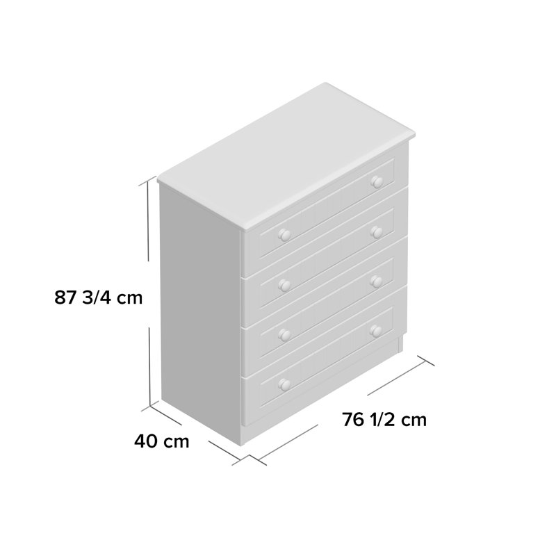 Fully Assembled Saxena 4 Drawer Chest, Cream with Oak Finishing