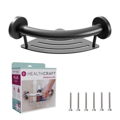 HealthCraft - PLUS Corner Shelf 9.5", Grab Bar for Bath and Shower Safety (500 lb. Capacity)