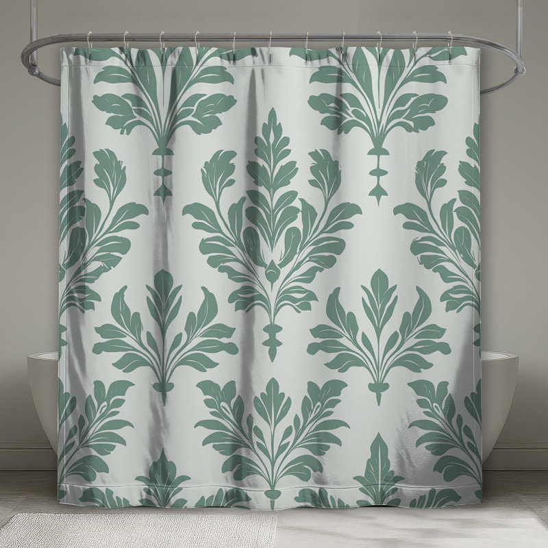 Green Leafy Damask Shower Curtains Extra Long, 70in W x 72in H