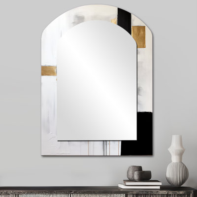 New Balance Dreams Abstract Gold And Black - Abstract Painting Asymmetrical Large Mirror, Modern Arch Decorative Wall Mirror, Printed Metal Art