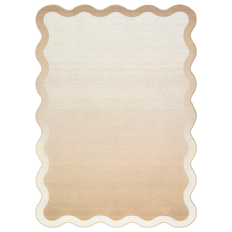 Tapis festonnés lavables pour le salon, la chambre et la salle de bain, Beige, Rectangle 5' x 7'