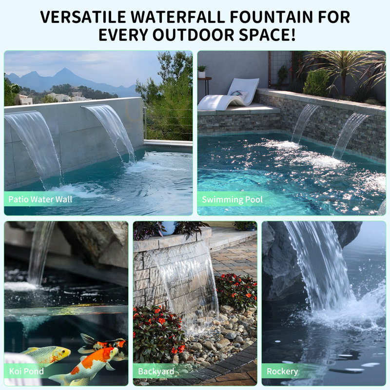 APP-Controlled Color-Changing Waterfall Spillway, Acrylic LED Pond Fountain with Remote for Pool, Garden and Outdoor Decor
