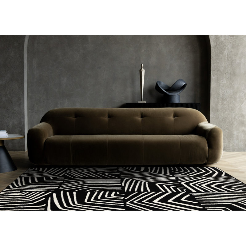 Florence Zebra Striped Blocked Black White Area Rug, Rectangle 6'7" x 9'6"
