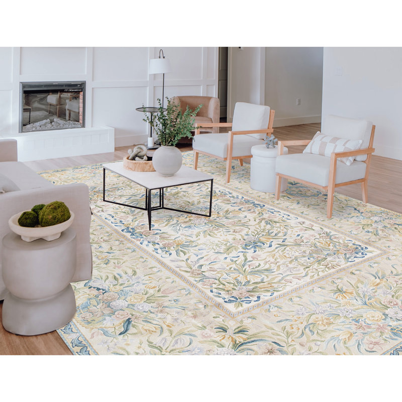 Hand-Knotted High-Quality Beige and Beige Area Rug