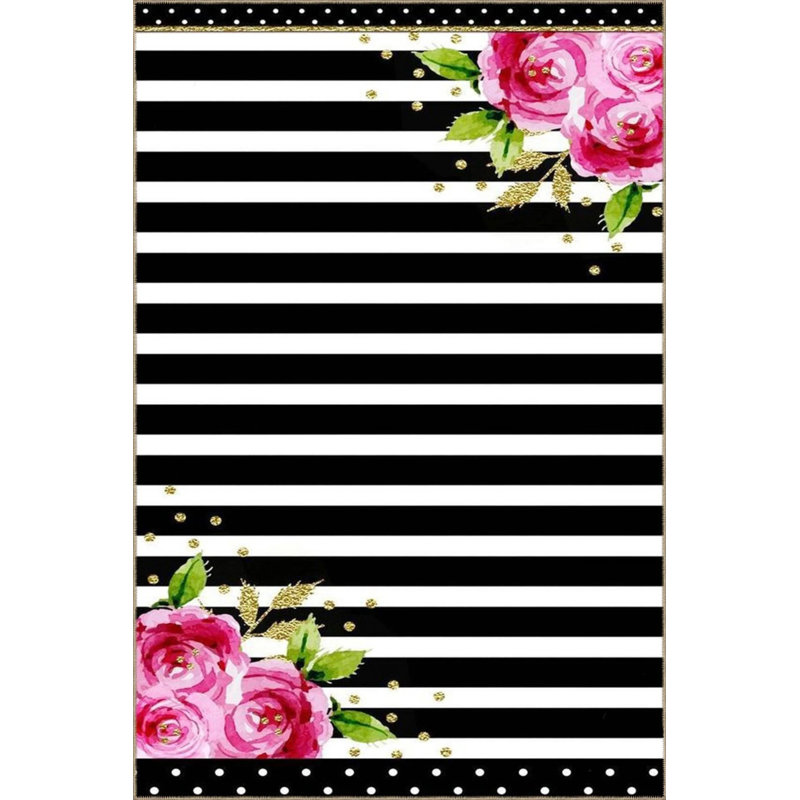 Tapis décoratif noir à motif floral noir, Rond 5 pi