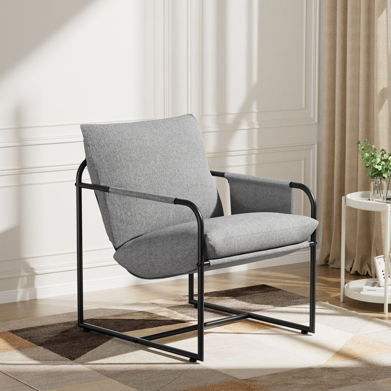 Chaise d'appoint rembourrée avec pochette de rangement, Lin gris / similicuir