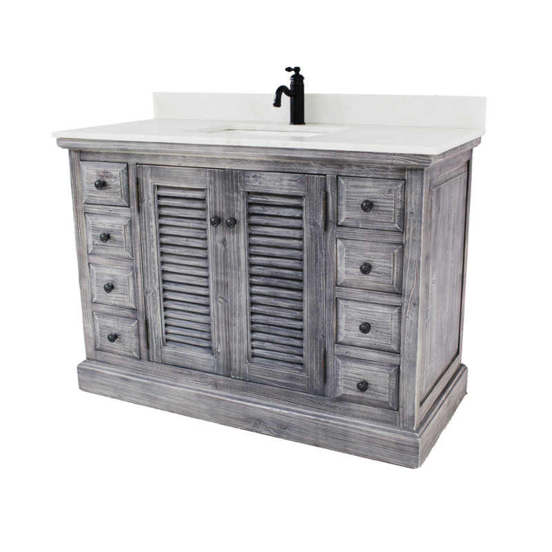 Ingber 48'' Single Bathroom Vanity with Stone Top, Arctic Pearl