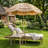 6.1ft Octagonal Thatch Beach Umbrella With Base And Adjustable Height