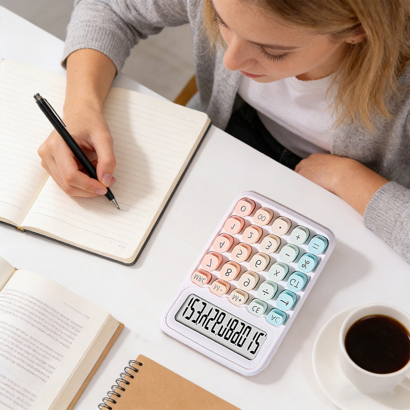 Mignonne petite calculatrice de bureau avec gros boutons et calculatrice couleur Sugar Cube, A
