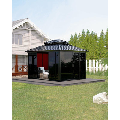 10x12 ft Hardtop Gazebo Sunroom, Enclosed Gazebo with Floor-to-Ceiling Sliding Doors & All-Aluminum Alloy Frame