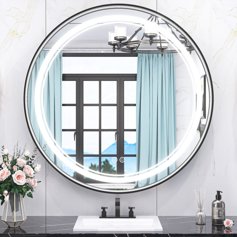 Jelline Metal Round Mirror, Black, 30" x 30"