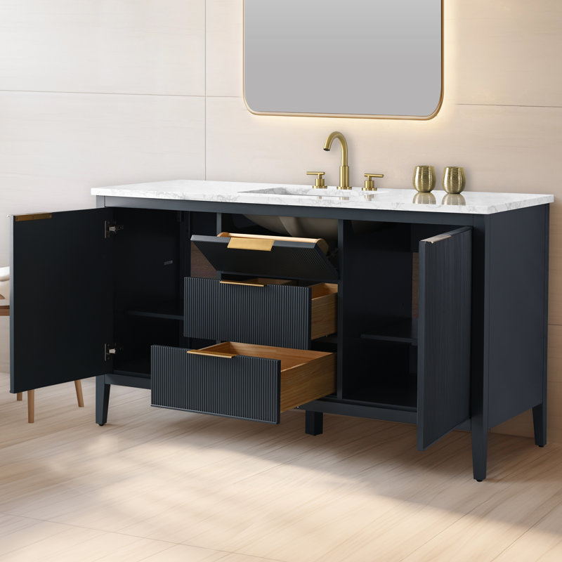 Meuble-lavabo simple 60 po Bilroy, Bleu rétro / bronze brossé