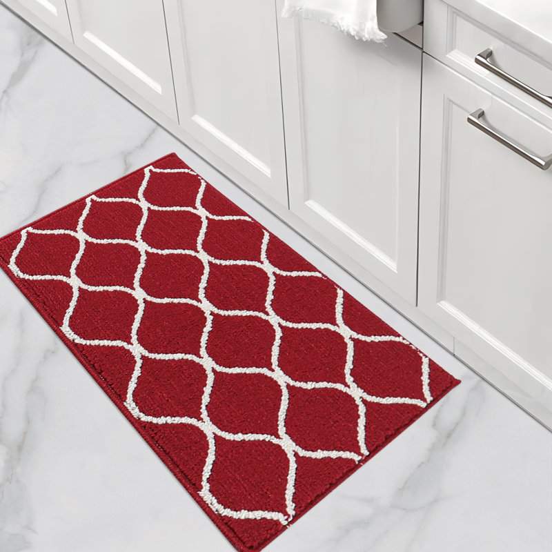 Non-Slip Kitchen Mats, Super Absorbent & Stain Resistant Washable Floor Rug Set for Kitchen, Laundry, Sink, Red