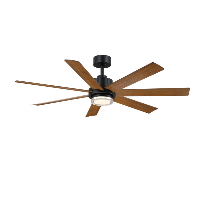 Ventilateur de plafond intelligent Pendry 56 pouces pour intérieur/extérieur avec kit d'éclairage DEL à température de couleur sélectionnable - Noir avec pales en koa
