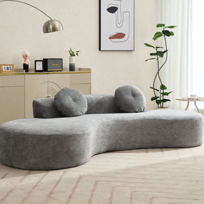 Curved Sofa, Modern Minimalist Sofa, Cloud Couch Sofa 3-4 Seater Couch With 2 Pillows,Bedroom, No Assembly Required, Point-Shaped Corduroy,(Anti-Wrinkle)