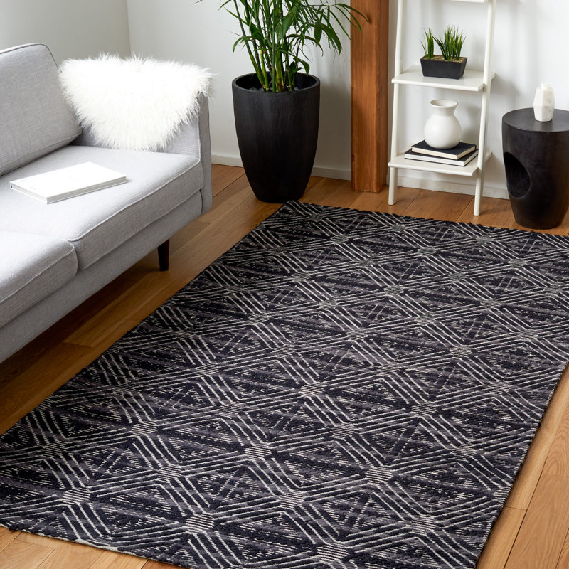 Marbella Hand Loomed Wool And Cotton With Latex Geometric Rug, Rectangle 6' x 9'