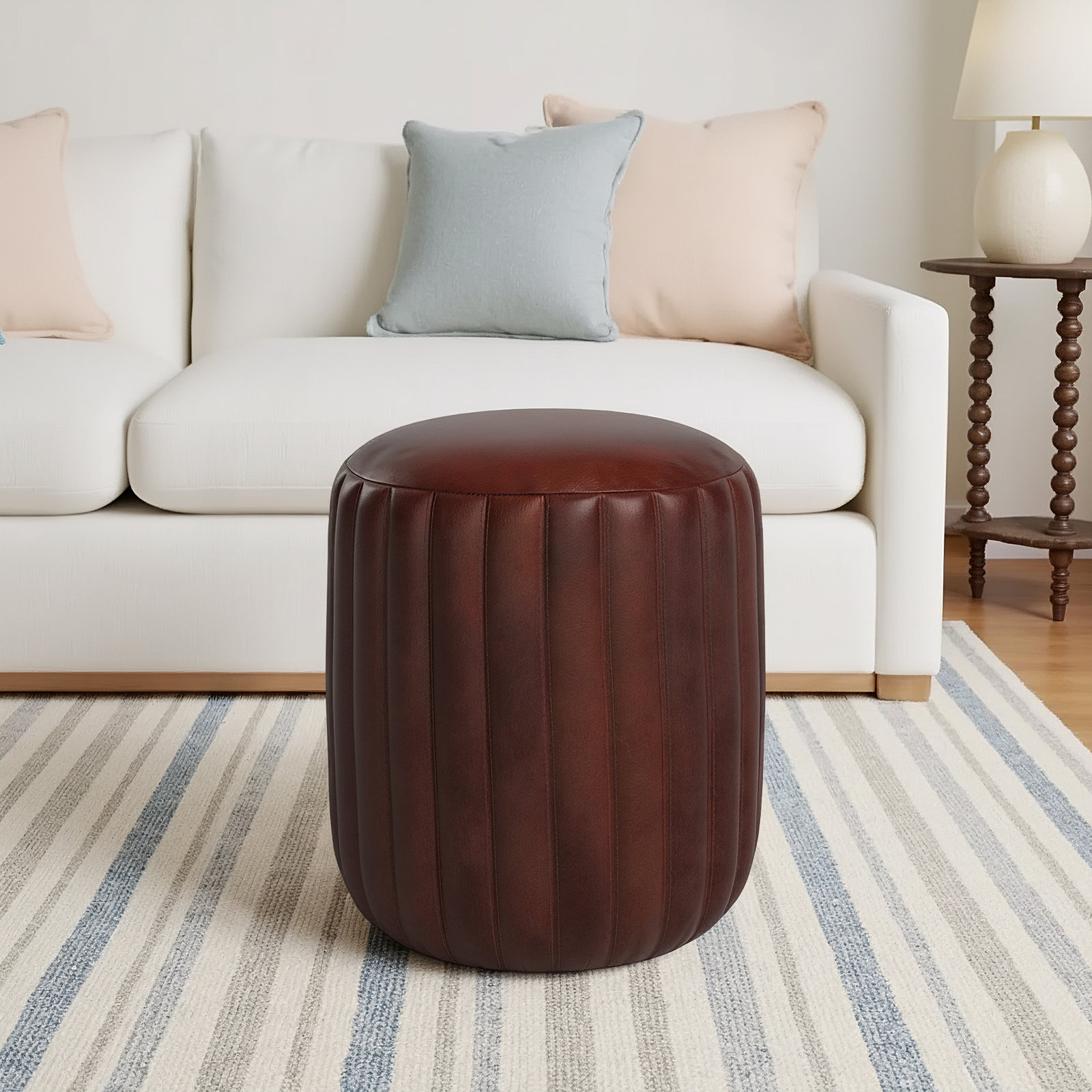 Ishti 15" Genuine Leather Pouffe