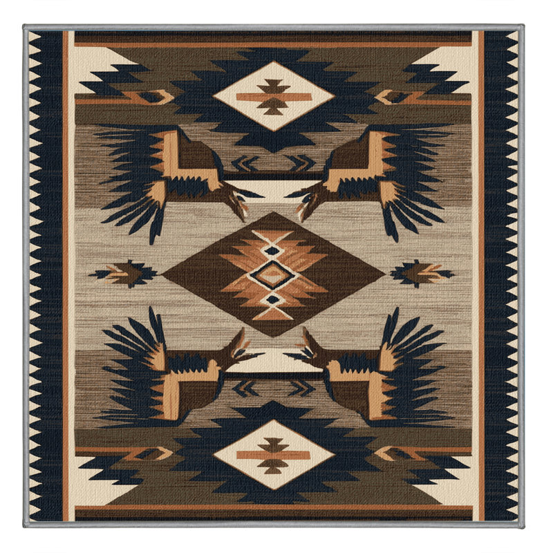 Washable Roadrunner Southwestern Area Rug, Square 4' x 4'
