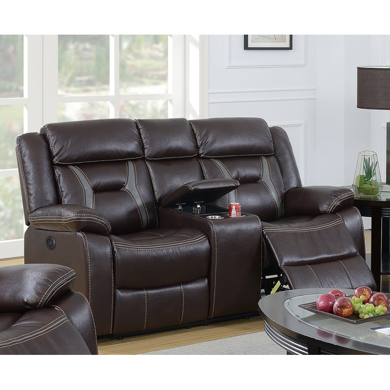 Harper-Lilly 72'' Faux Leather Reclining Loveseat, Manual, Dark Brown Faux Leather