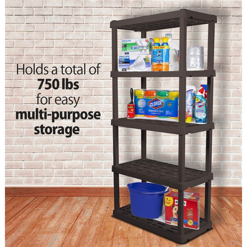 Large 5-Tier Interlocking Shelving Unit, 18 X 36 X 74", Black